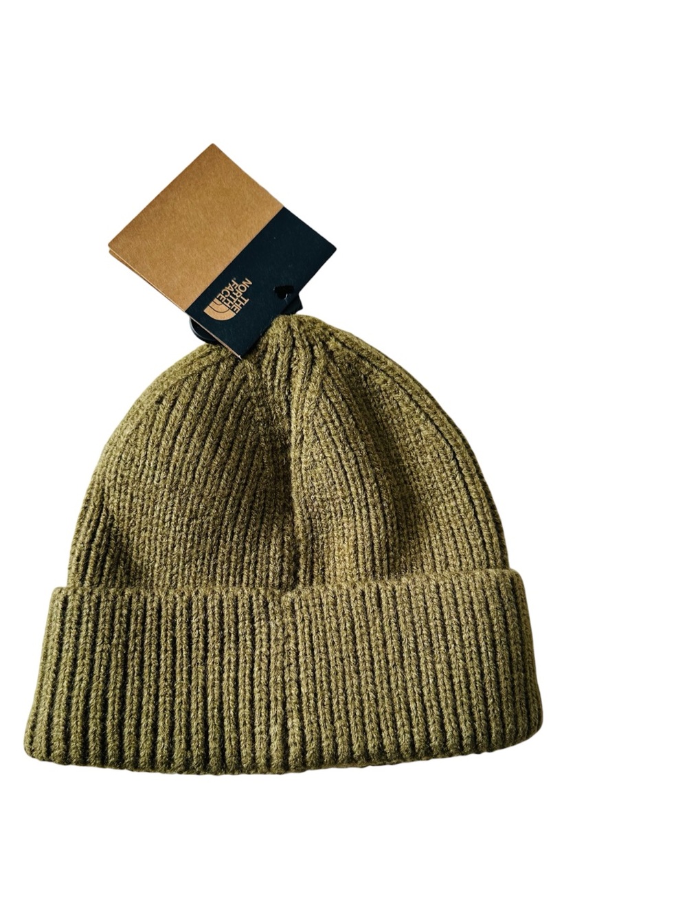 The North Face Military Olive Ribbed Logo Cuff Beanie Hat Shallow Fit NWT - Picture 2 of 4